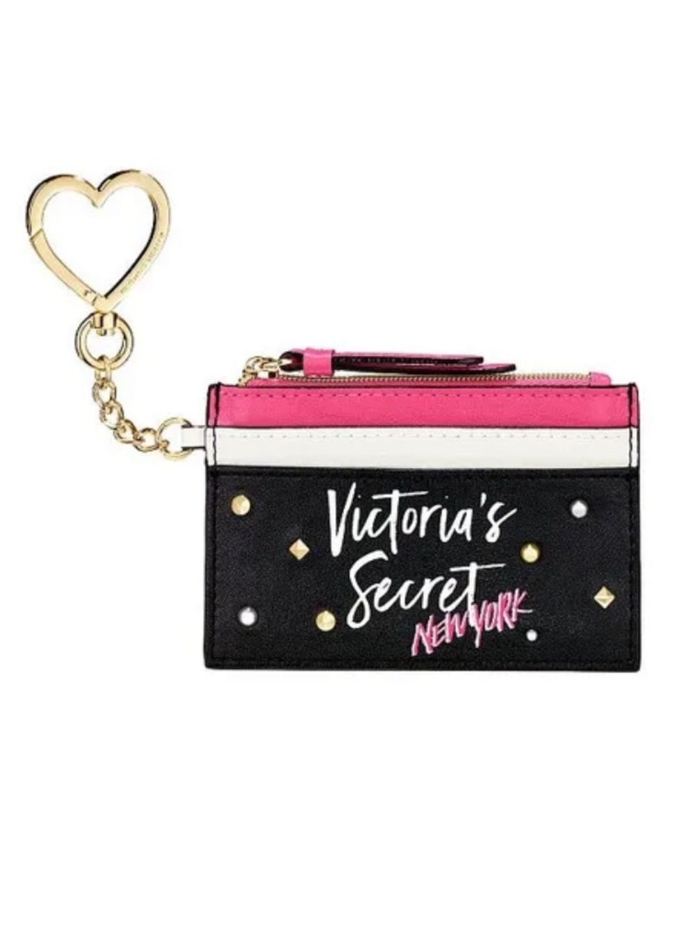 Victoria's Secret New York Card Case Wallet Heart Keychain Coin Purse Black Pink